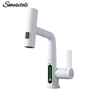 Temperature Digital Display Basin Faucet Pull Out Waterfall Stream 3 Way Sprayer Hot Cold Water Sink Mixer 360 Rotating Wash Tap