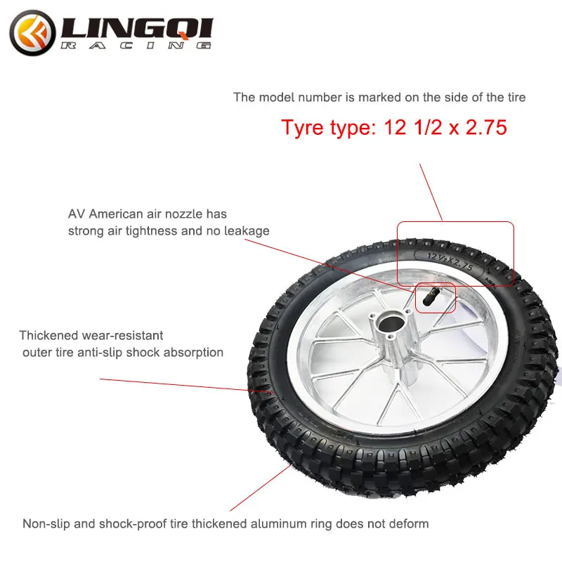 LYNNCHI Motorcycle 12 1/2x2.75 Front And Rear 12 Inch Wheel Rim Hub Pneumatic Tire For 49cc Mini Dirt Bike Scooter E-bike Parts