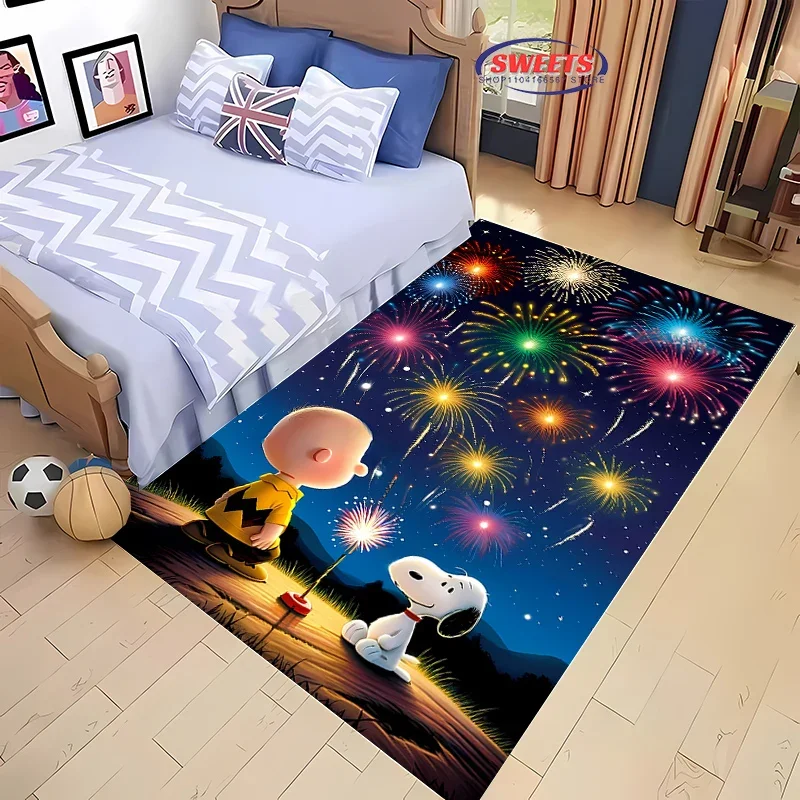 3D HD Printing Snoopy Cartoon Area Carpet, Rug for Living Room Bedroom Sofa Kitchen Doormat Decor, Kid‘s Non-slip Floor Mat Gift