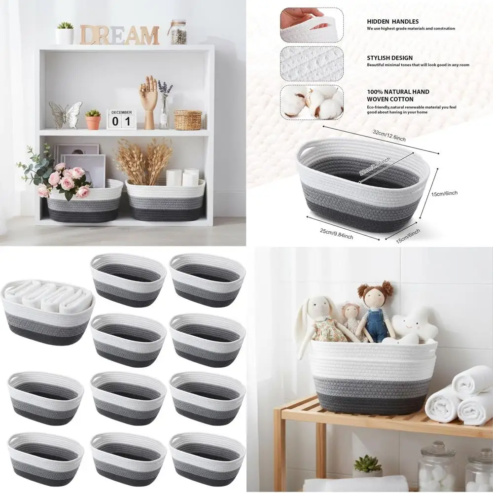 

Большие серые пасхальные корзины из хлопчатобумажной веревки с ручкой для хранения и организации, 12,6 x 8,7 x 6