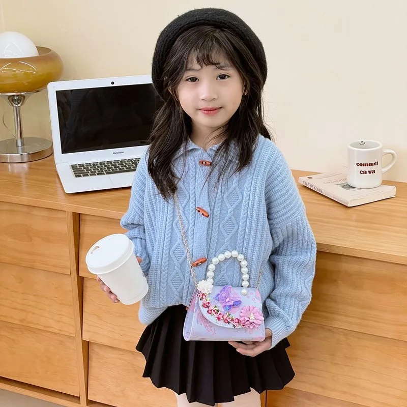 لطيف فراشة زهرة الفتيات حقائب كروسبودي الكرتون التطريز الباندا الاطفال حقيبة كتف شرابة الأطفال اللؤلؤ حقائب اليد محفظة نسائية للعملات المعدنية #2