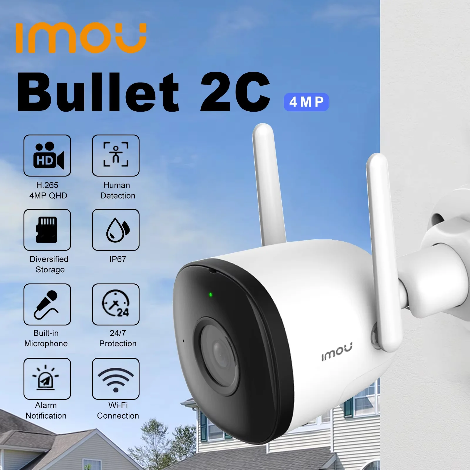 IMOU Bullet 2C 2 4MP Wifi Camera Wireless Automatic Tracking Weatherproof AI Human Detection Outdoor Surveillance IP Camera