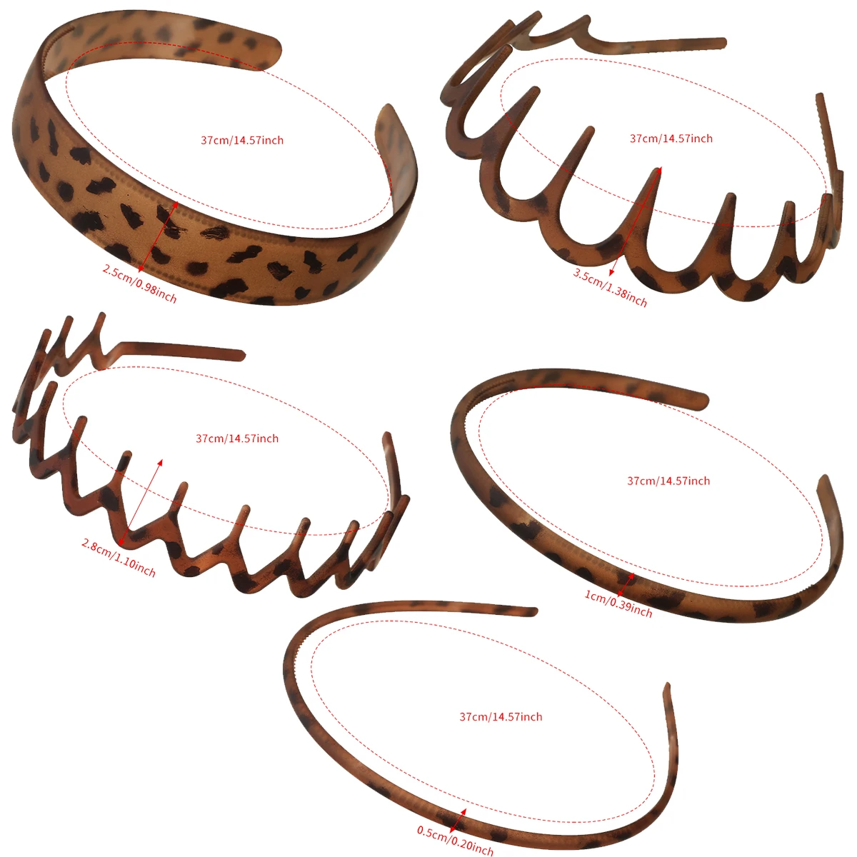 Awaytr 5 pçs fosco leopardo ondulado dentado bandana de plástico macio hairband para mulheres headwear faixa de cabelo argola acessórios para o cabelo