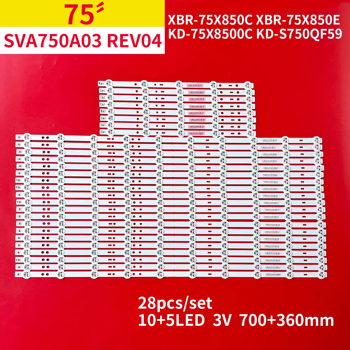 28pcs LED Strip SVA750A03_REV04_10LED/5LED XBR-75X850C XBR-75X850E KD-75X8500C S750QF59 V0 96.75S02.201 KD-S750QF59