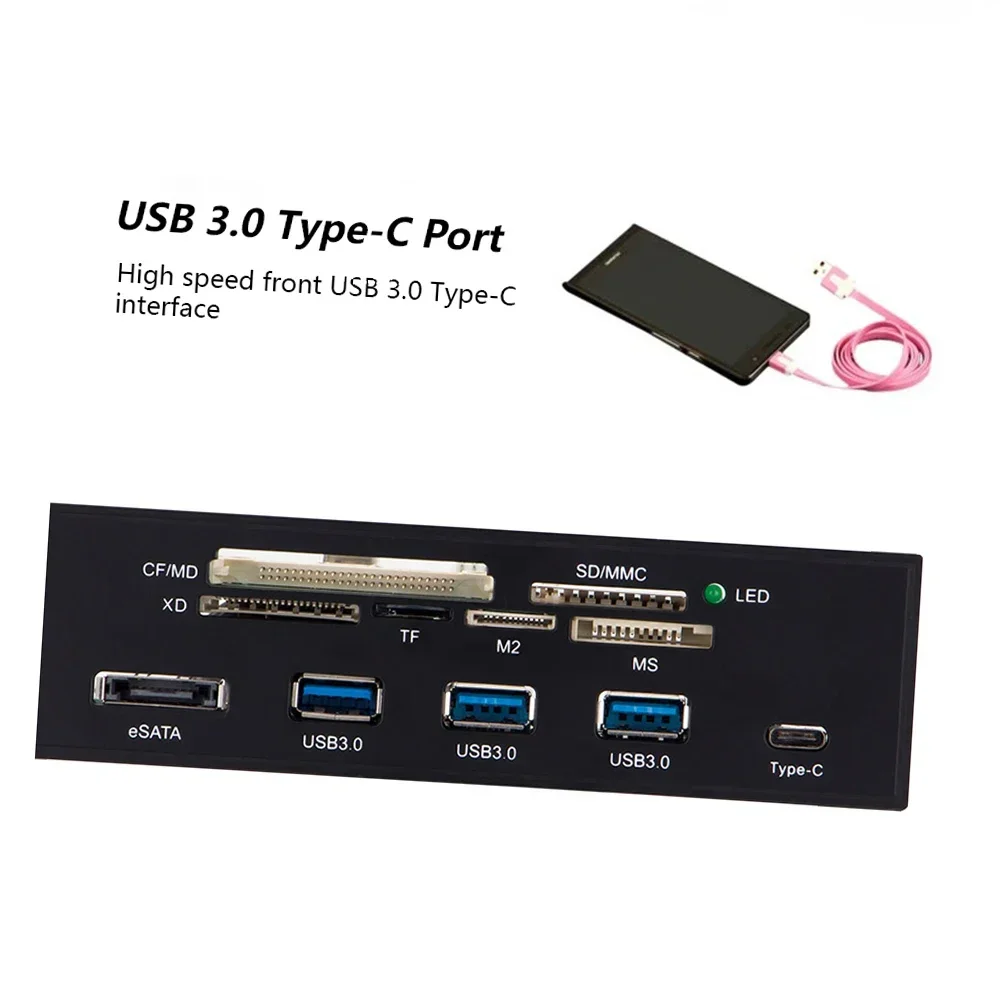 Lecteur de carte multimédia interne pour ordinateur, carte Prada multifonction, panneau avant PC, USB Type-C 5.25, 3.1, CF, MD, XD, MMC, TF, M2, MS, 3.0 pouces