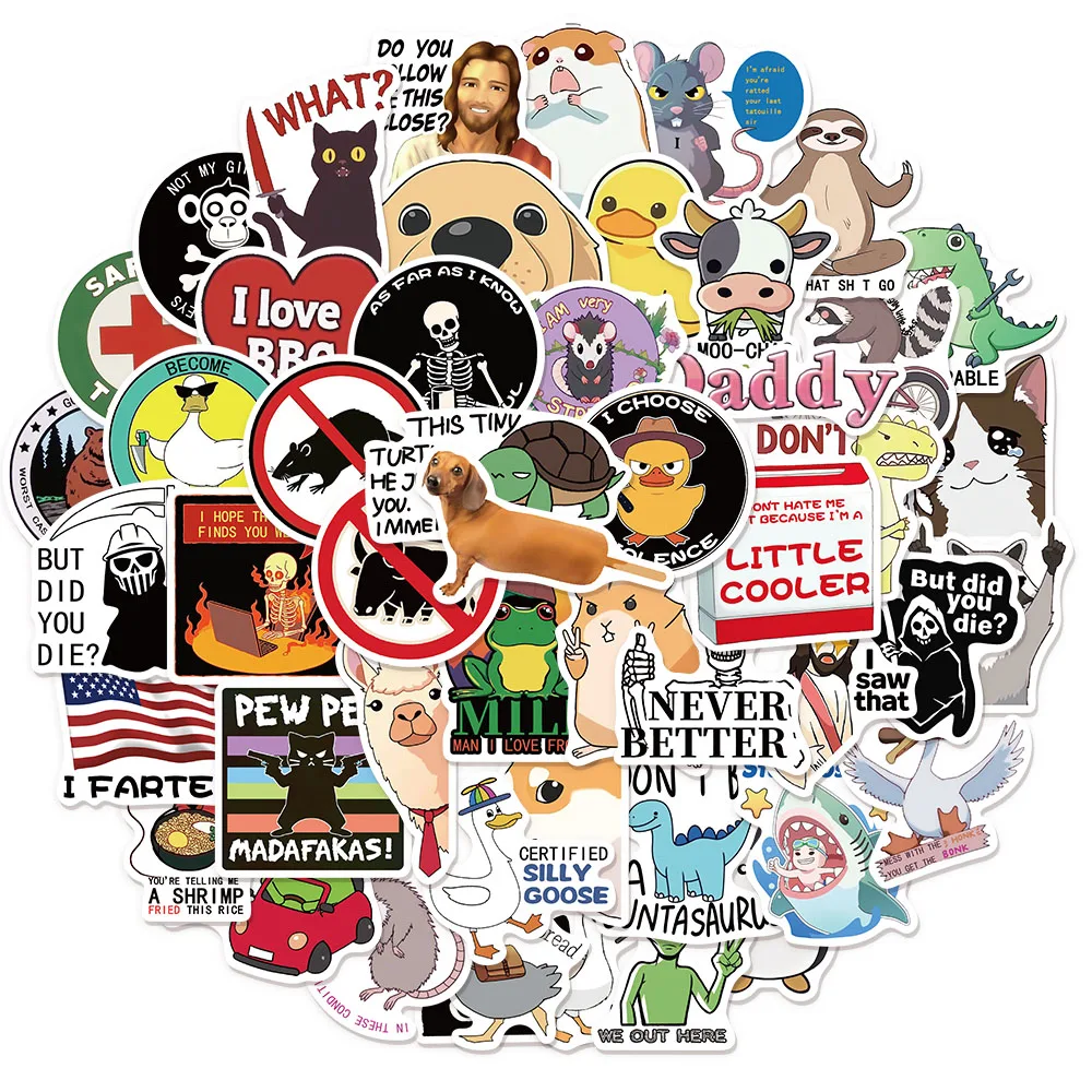 50PCS Spaß Streich Meme Graffiti Aufkleber Kreative Skateboard Wasserdichte Sammelalbum Telefon Aufkleber