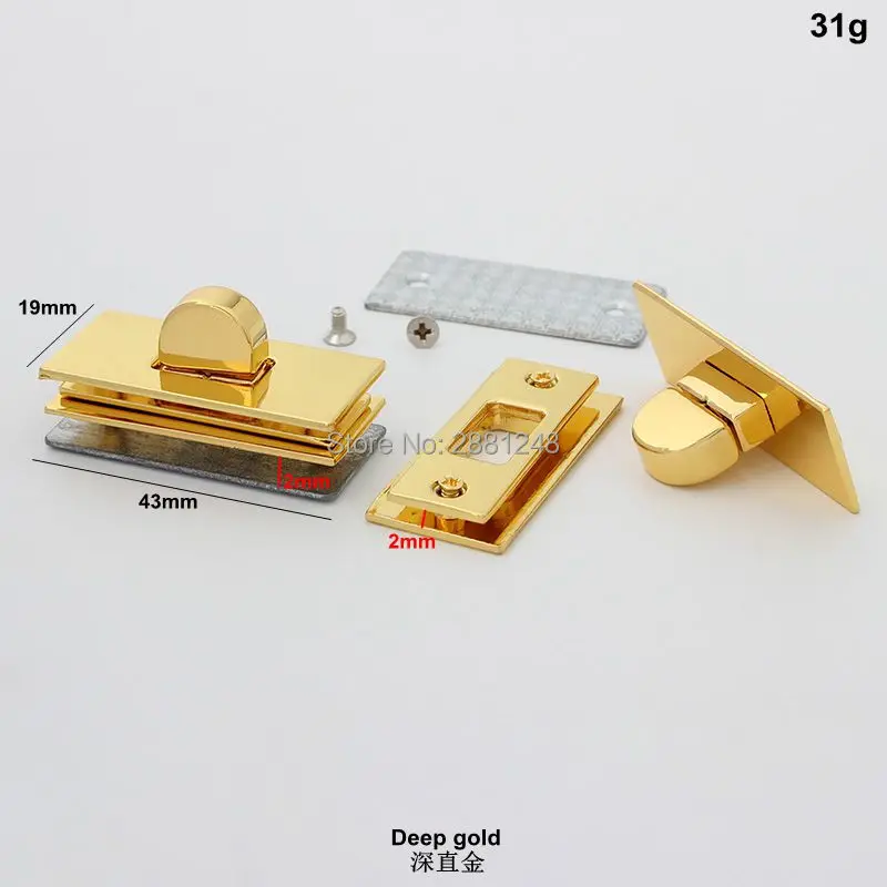 1-5-20sets 43x19mm deep gold rectangle metal clasp metal clasp turn lock for bag flip lock Leather Accessories handmade handmade