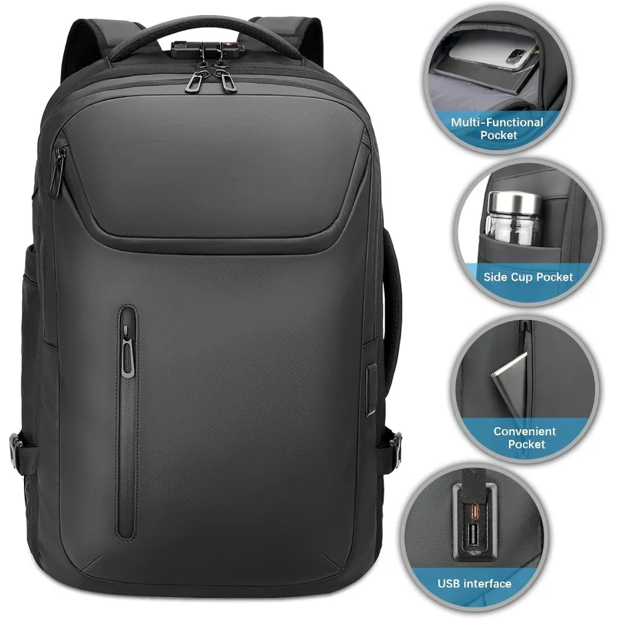 حقيبة ظهر كبيرة متدحرجة للنساء والرجال 50 لتر حقيبة ظهر للعمل مع عجلات حقيبة ظهر للكمبيوتر المحمول للأعمال مع منفذ USB قفل TSA حمل f