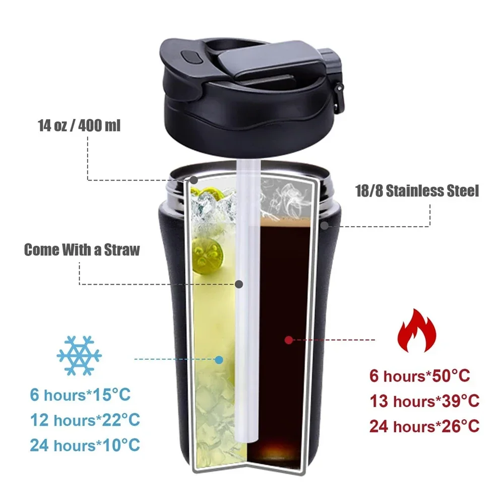 Travel Coffee Mug Tumbler Cup Thermal Insulation Vacuum Insulated Reusable Tumbler for Keep Hot/Ice Coffee with Straw Drinkware