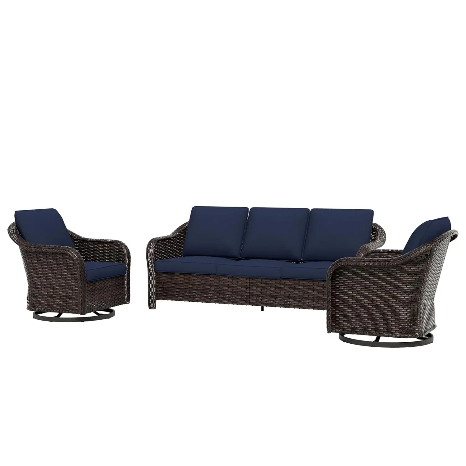 

3 Piece All-Weather PE Rattan Conversation Set with 360 Swivel Chair for Porch Backyard Balcony Poolside, Customized
