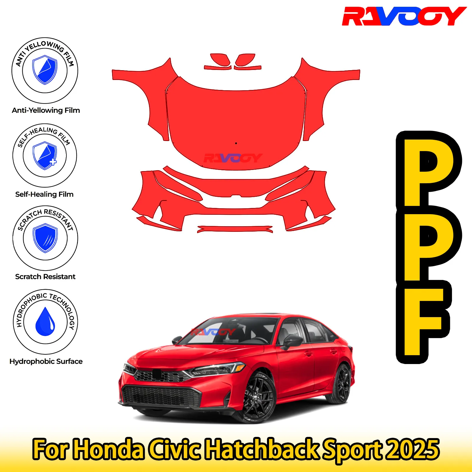 

For Honda Civic Hatchback Sport 2025 Glossy Matte Black Precut front PPF Kit Paint Protection Film