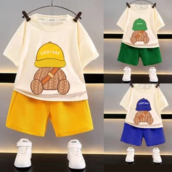 Children's Clothing Summer Cartoon Cute Children's Duck Set Casual Loose Fitting Clothes for Boys Short Sleeved Waffle Baby