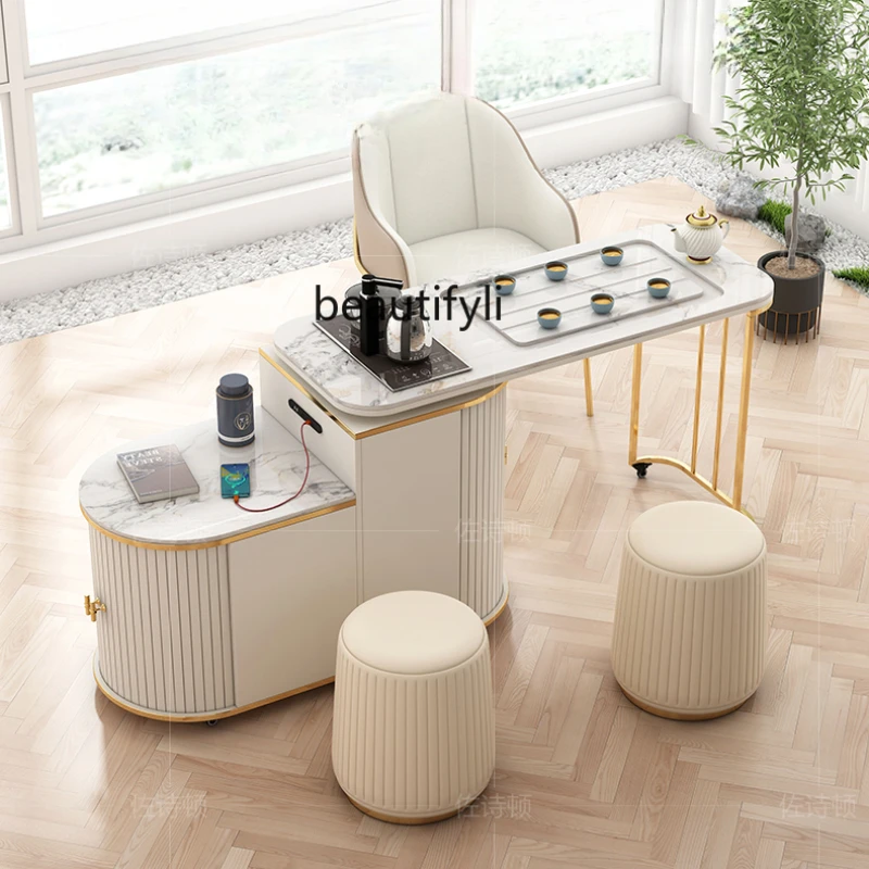 

Stone Plate Balcony Tea Making Table Home Leisure Foldable Rotating Small Tea Table Mobile Tea Table