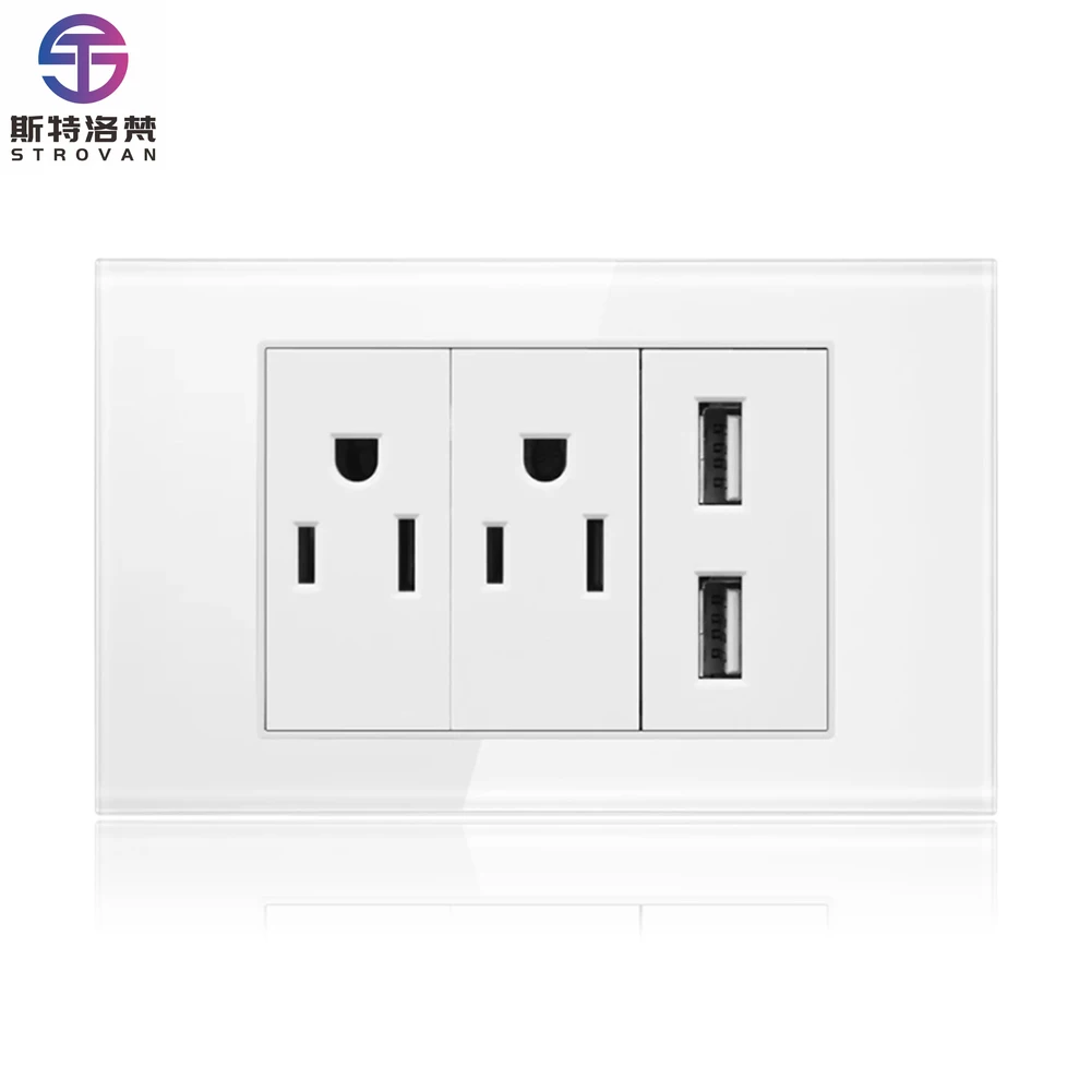 

STLF JRUMP US Wall Smart Socket, Dual Power Socket and Dual USB Socket, Wall Socket with Tempered Glass Panel White Black 2.1A 5
