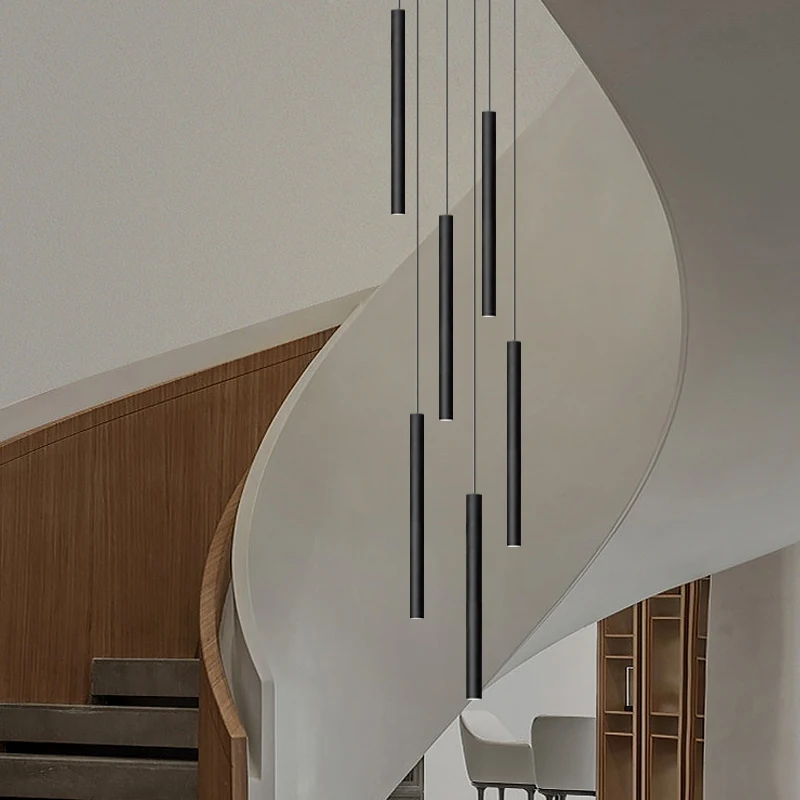 Cylindryczny nowoczesny wisiorek długa rurka kabel lampa wisząca lampa do salonu designerska lampa Penthouse Led na schody żyrandol — zdjęcie 3