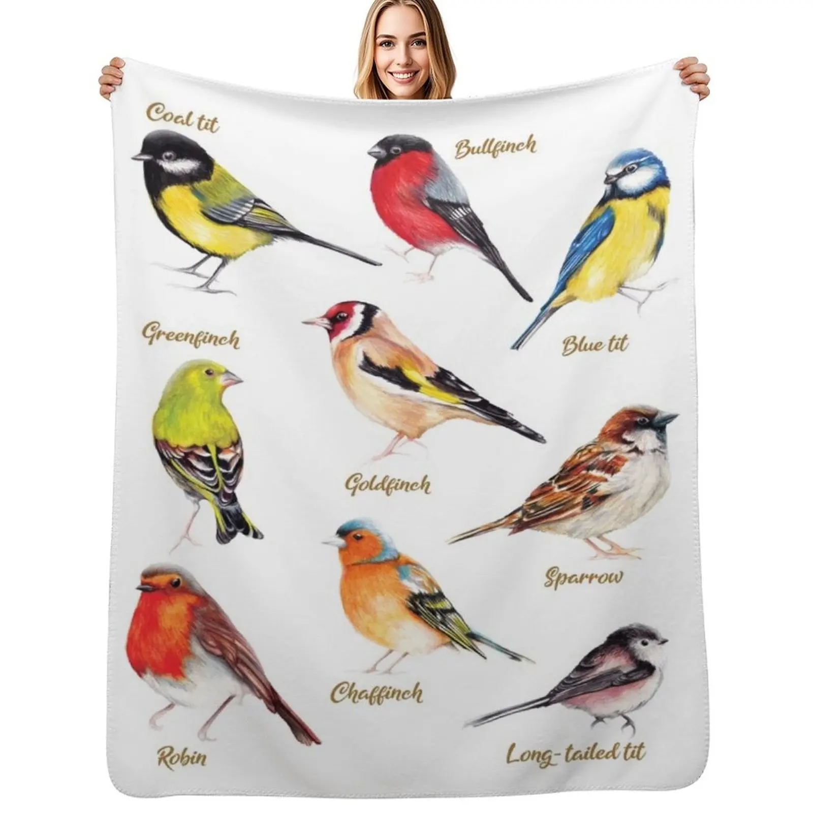 British Garden Birds Collection Throw Blanket Soft Plush Blanket as Housewarming Gift