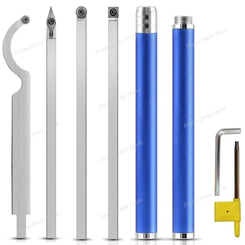 Carbide Wood Lathe Turning Kit, Hollow Lathe Implement for Roughing & Finishing, with Diamond Round & Square Carbide Inserts