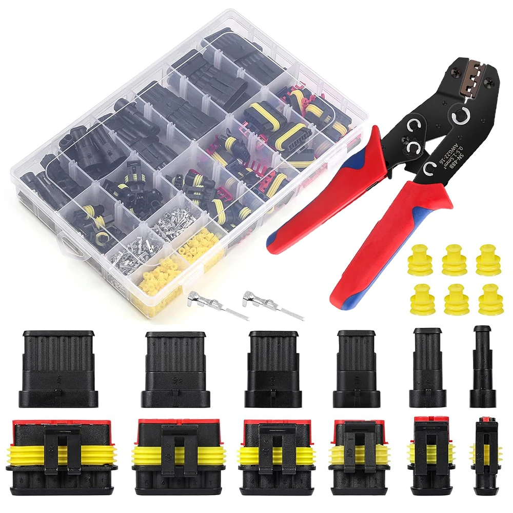 

711Pcs Waterproof Wire Connectors Plug with Tool - Automotive Male/Female 1/2/3/4/5/6 Pin - for Cars - 22-16AWG Crimping Pliers