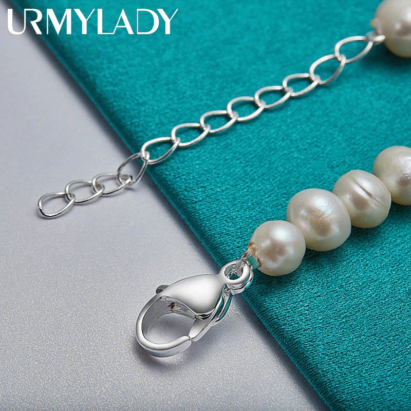URMYLADY Fine 925 Sterling Silver 8mm bransoletka z pereł dla kobiet Wedding Party moda urok biżuterii — zdjęcie 6