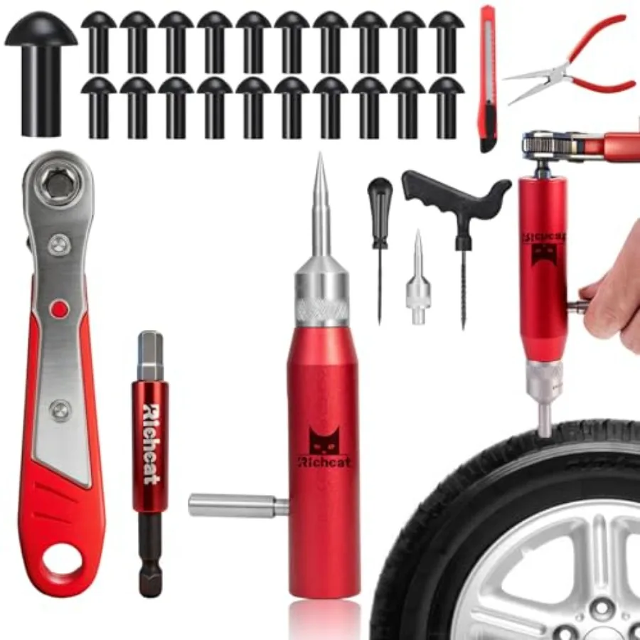 

Tubel Tire Puncture Repair Kit with Mushroom Plug, Repairs punctures and Flat Tires for Motorcycles, Cars, Trucks, ATVs and Tra