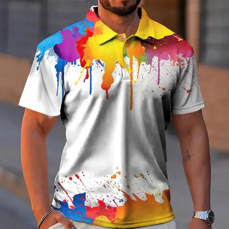 

2025 Summer New Men's Casual Sports Versatile Simple Graffiti Printed Button Short Sleeve POLO Shirt
