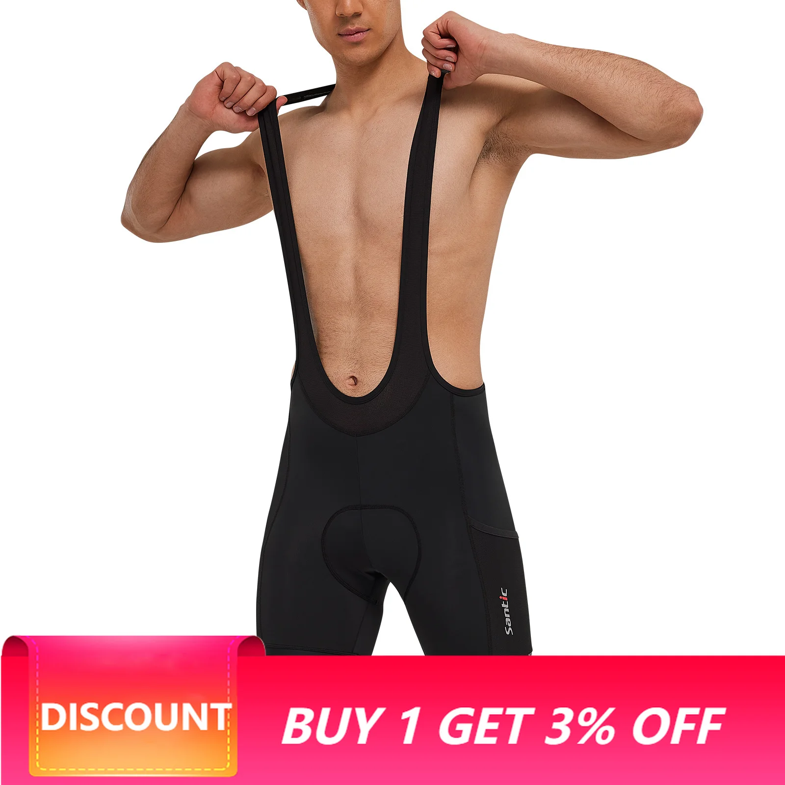 Santic Men Cycling Bib Shorts 4D Cushion Padding Cycling Bottom Bib Shorts Long Distance MTB Padded Shorts Tights Slim Fit