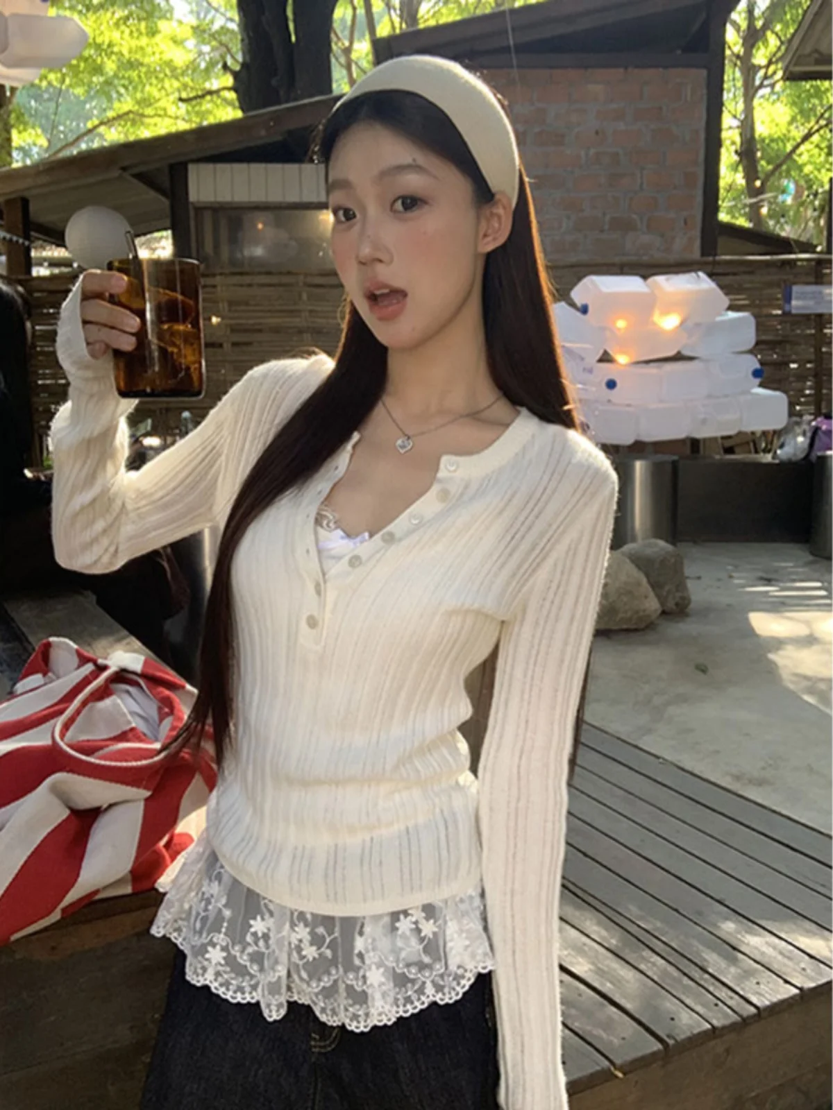 

Women's Long Sleeve Knitted T-Shirt V-Neck Base Layer White Inner Wear Slim Fit Unique Beautiful Small Top Commute Style