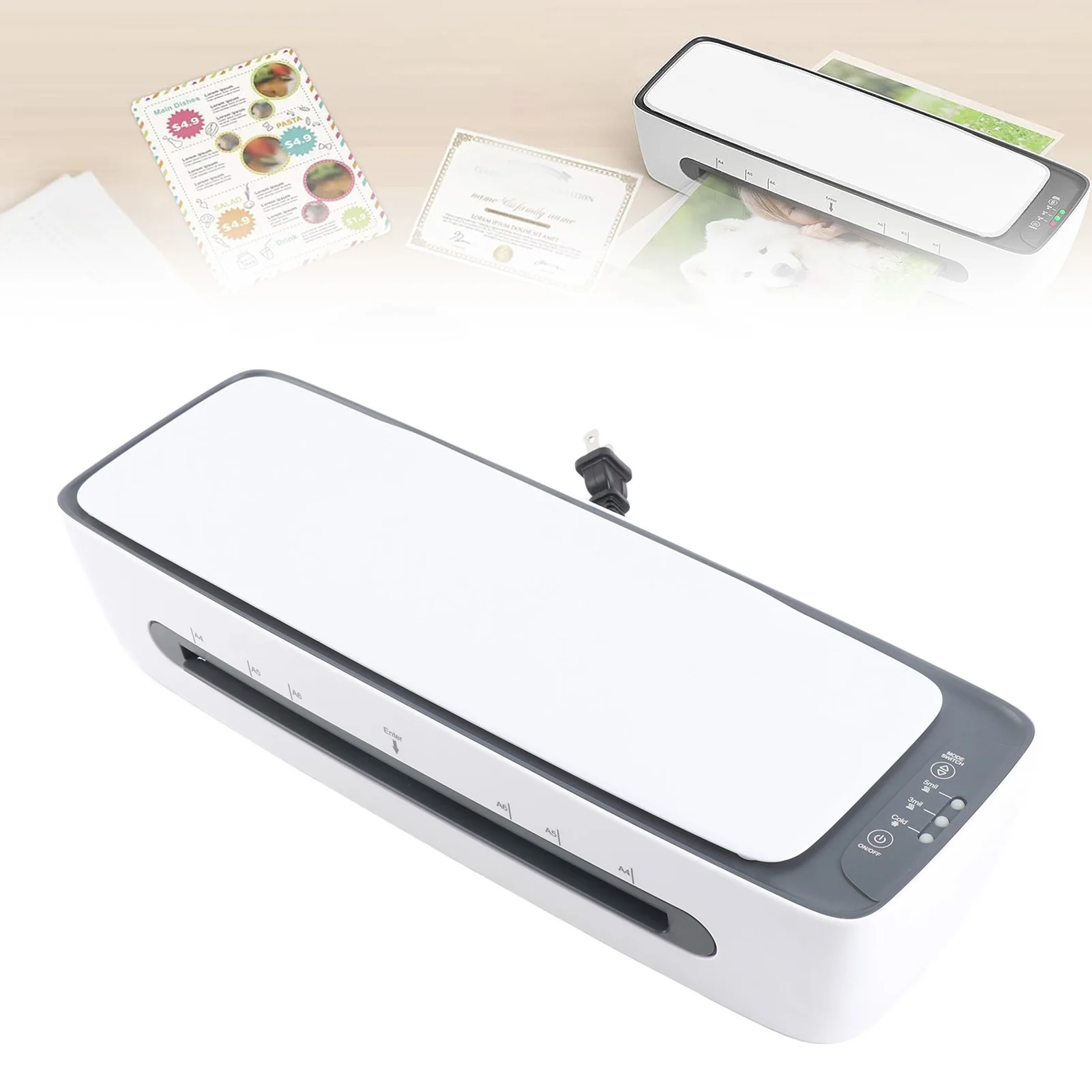 A4 Laminator Photo Laminating Machine Hot Cold  Laminator with 12 Laminating Sheets Hole Punch Paper Cutter Corner Rounder