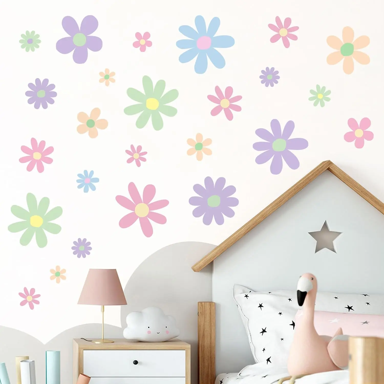 12 Sheets Daisy Wall Decals Boho Flower Wall Stickers Cute Room Decor Peel and Stick Floral Decals