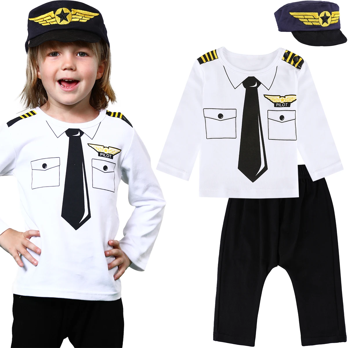 Toddler Boys Prince Costume Halloween Fireman Police Prisoner Pilot Outfit Infant Photography Carnival Cosplay Striped Clothes