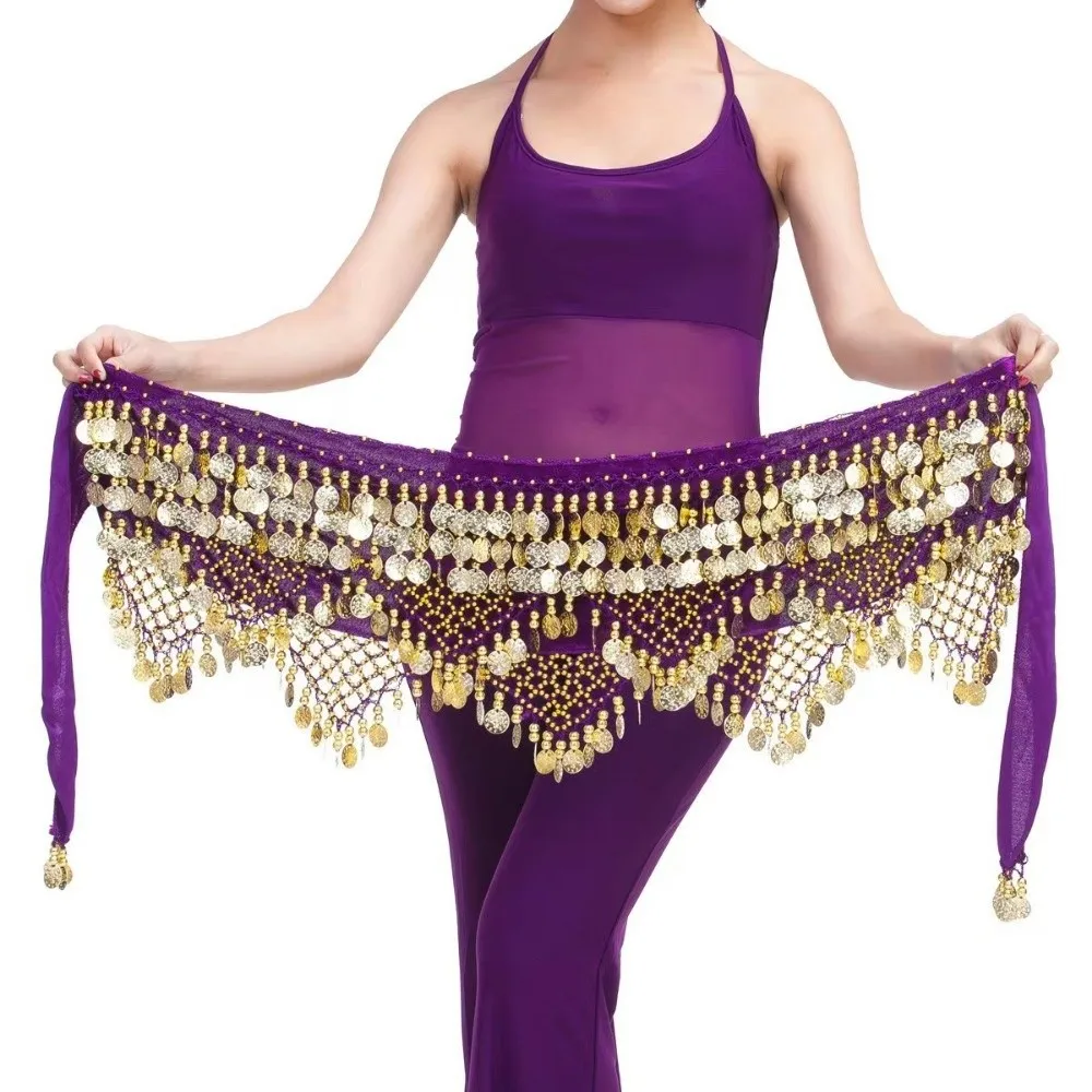 

Golden Coin Belly Dance Waist Chain Glitter Sequins Creative Dancing Waist Belt Rhinestone Long Tassel Hip Scarf Skirt