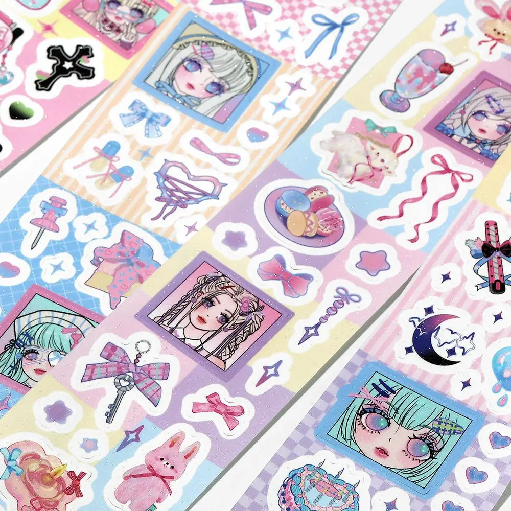 1 Pc Cute Colorful Cartoon Bow Heart Pattern Tape Toploader Deco DIY Scrapbooking Journaling Decorative Stickers Laptap Stickers