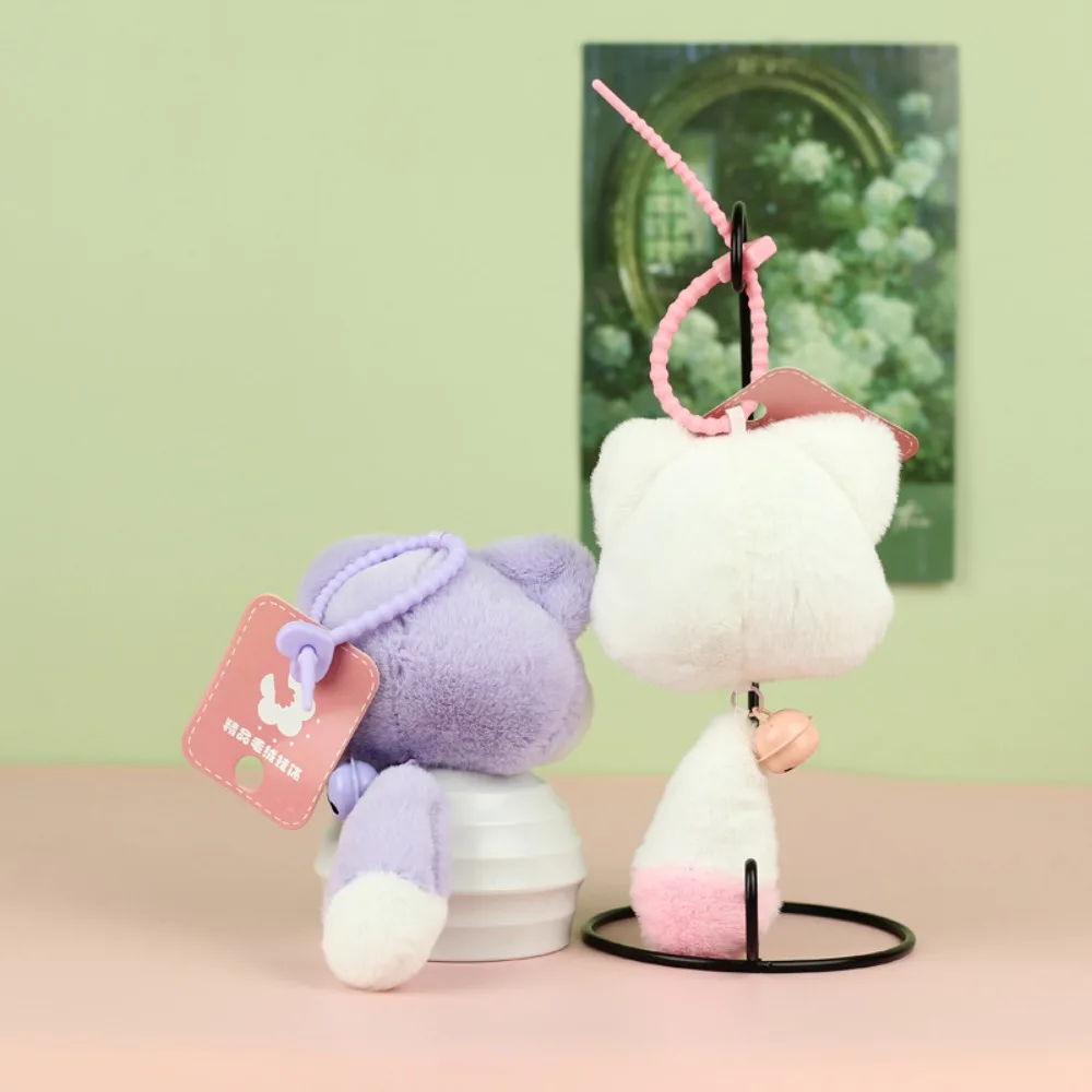 Moda longa cauda gato de pelúcia chaveiro com sino pp algodão gato de pelúcia chaveiro adorável dos desenhos animados de pelúcia gato boneca pingente presente de natal