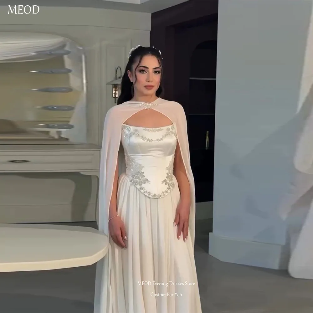 MEOD Chiffon Strapless Women's Evening Gown Sleeveless Detachable Cloak Vestidos Mujer Elegant A Line Robe Soirée Customized