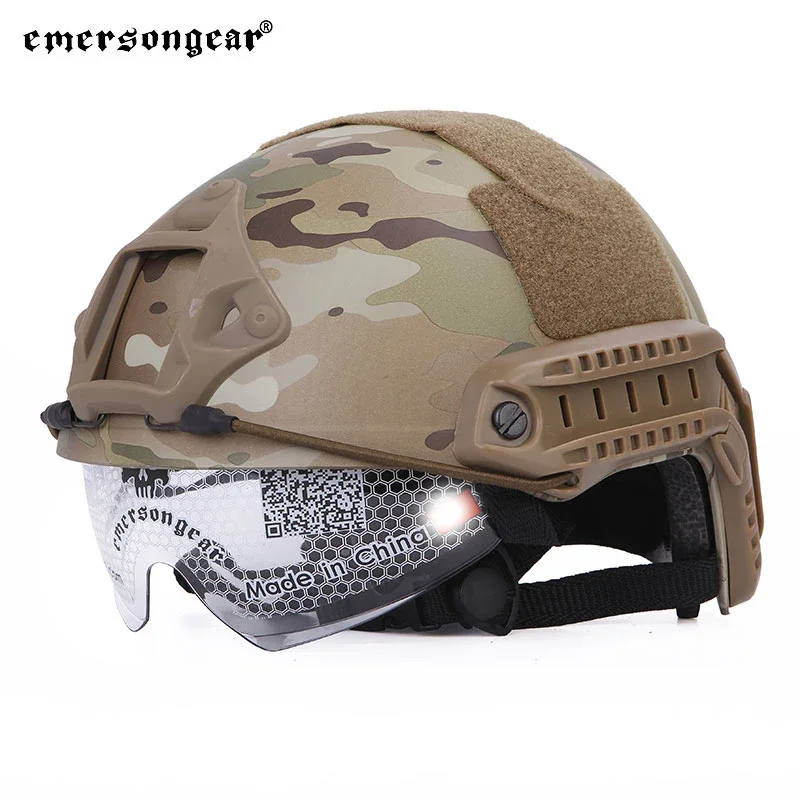 Emersongear Tactical Helmet With Protective Goggle Glasses Combat Hunting CS Anti-fog Helmet Protective Eyewear Helmet EM8820