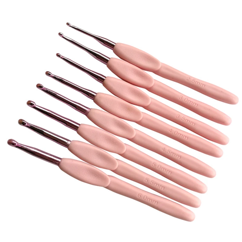 8pcs/Set Pink Color Knitting Needles Soft Handle Aluminum Crochet Hooks For Knit DIY Crafts Loom Tool 2.5~6.0mm