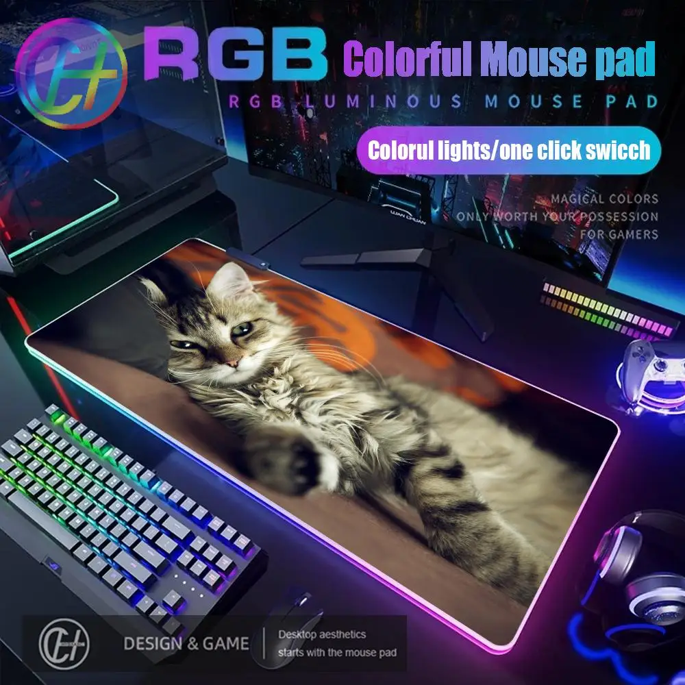 

Коврик для мыши Cute Cat Gamer RGB игровой коврик для мыши настольный коврик HD Gamer большой светодиодный светильник XXL коврики для мыши ПК компьютерный ковер