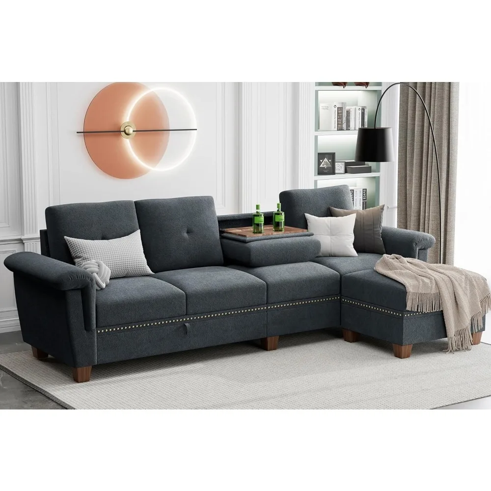 

Sectional Couches for Living Room L Shaped Couch with Storage, 4-Seat Convertible Sectional Sofa Couch with Ottoman Dark Gray