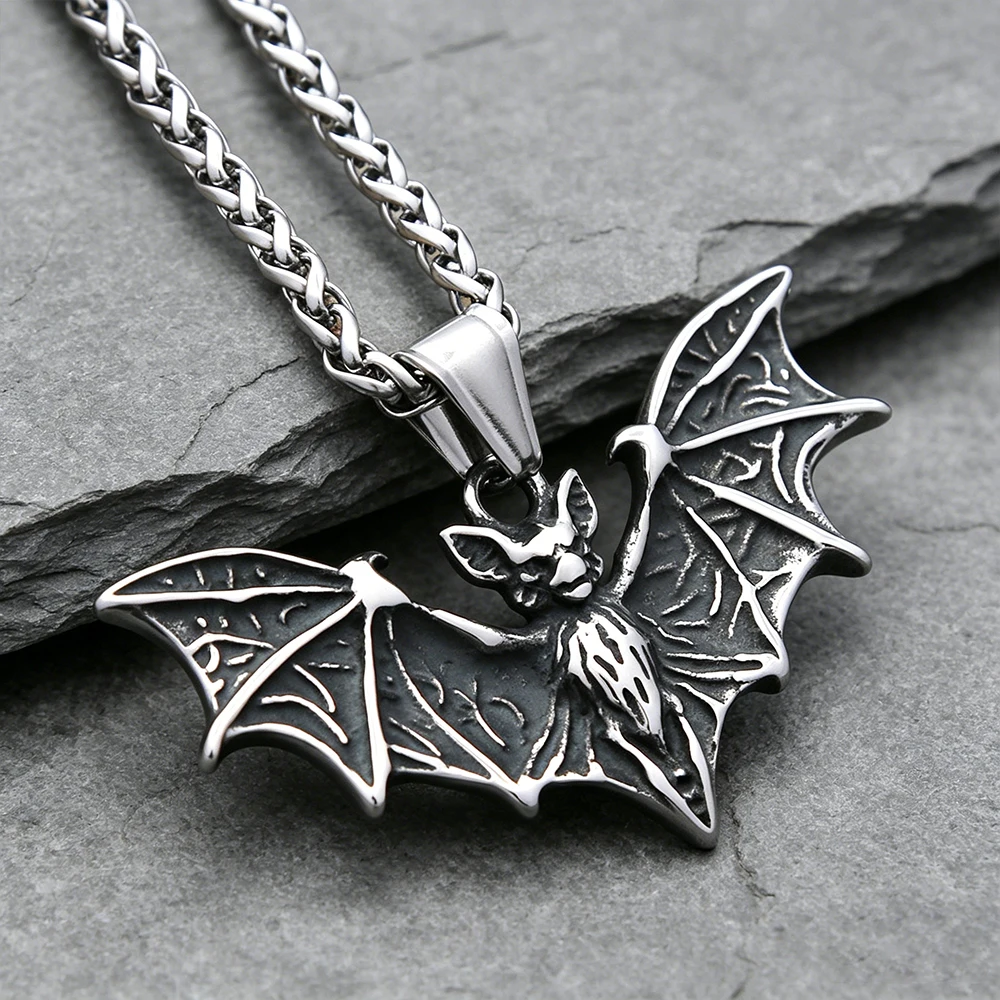 Stainless Steel Fashion Bat Pendant Chain for Men Women Gothic Exaggeration Animal Necklace Vintage Jewelry Gift Dropshipping