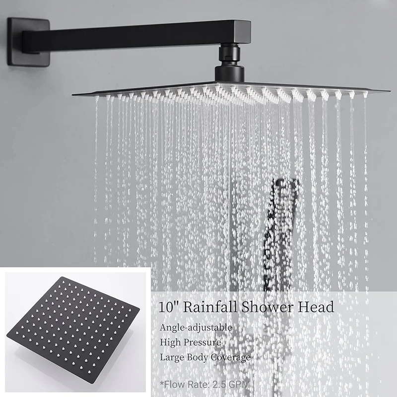 Shower System Without Tub Spout Rainfall Spray Head Modern Matt Black Concealed Top Handheld Rough In Valve Mixer 2 Way Diverter