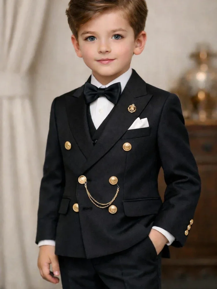 Boys Suit Double Breasted 3 Pieces Party Kids Set Custom Made Wedding Tuxedo Bearer Outfit for Birthday Boy Blazer Vest Pants