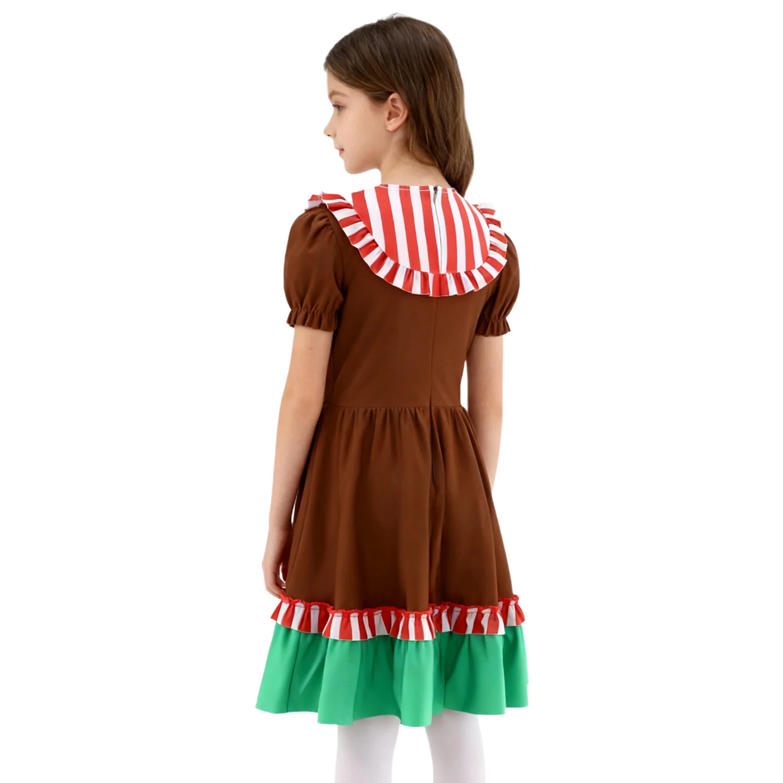 الفتيات عيد الميلاد عيد الميلاد فستان قصب الحلوى الزنجبيل رجل كوكي رجل تأثيري حلي منتفخ الظهر غير مرئية سستة تكدرت فستان