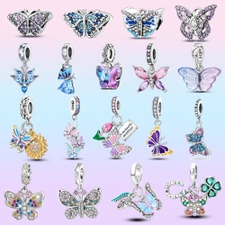 925 Sterling Silver Flower e Colorful Butterfly Beads Charms Fit Pandora 925 bracciale originale per le donne Fine Jewelry Making