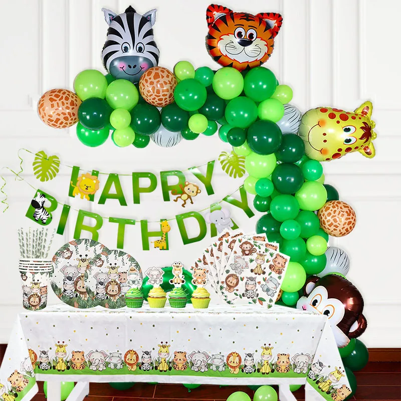 Bambini 1 2 3 4 anni decorazioni per feste di compleanno stoviglie per feste giungla animale Safari festa di compleanno decorazione della foresta