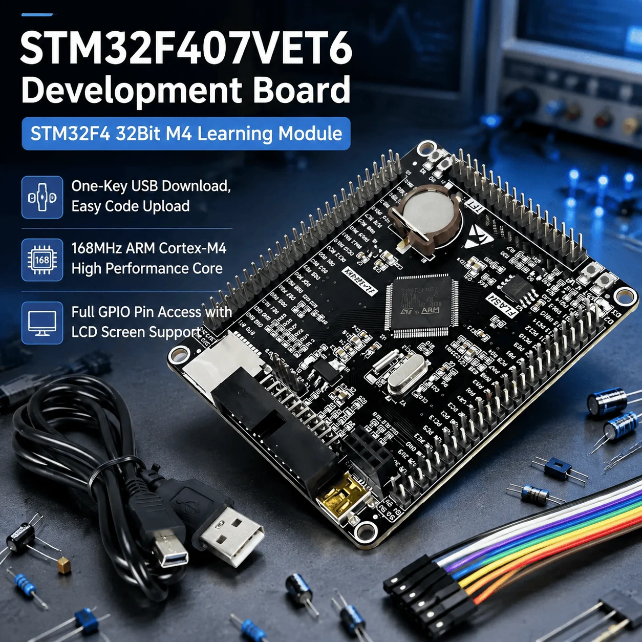 STM32F407VET6 Development Board ARM Cortex M4 32Bit MCU USB Download LCD Support Full Pin Access DIY Electronics Learning Kit