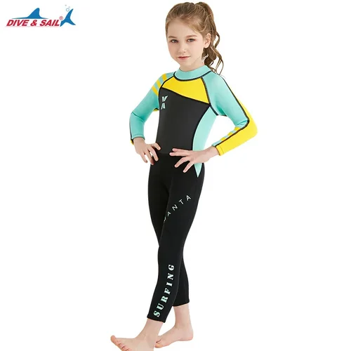 Imagen 2 del producto Trajes de neopreno térmicos de 2,5 MM para niña, trajes de buceo de cuerpo completo para niños, traje de baño para Surf, protector solar, traje de neopreno para mantener el calor