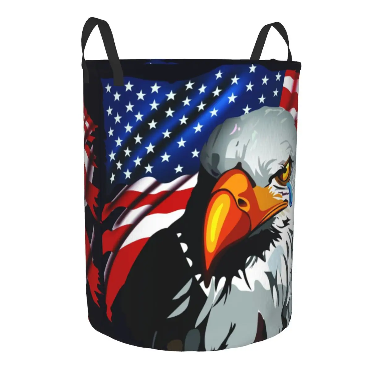 USA American Flag Bald Eagle Laundry Hamper Large Storage Basket Girls Boys Toy Organizer