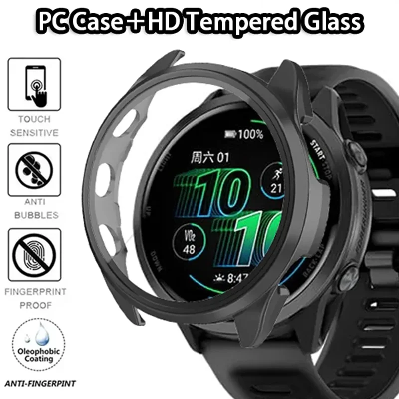 PC Case＋HD Tempered Glass For Garmin Forerunner 570/970/170/70/965/265/165 Protective Shell Garmin Venu 4 45/41mm/Active 6 Cover
