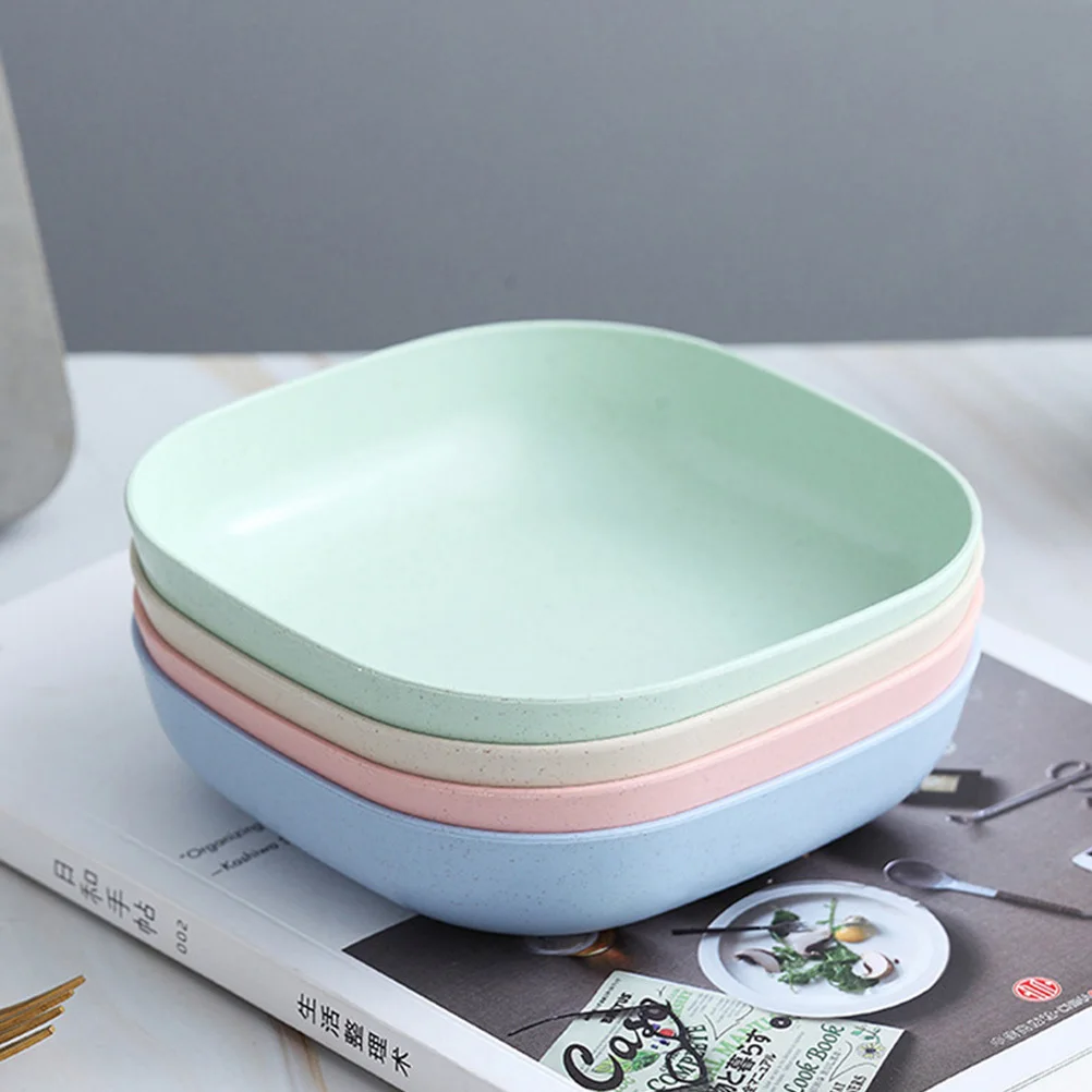 8 قطعة صديقة للبيئة أطباق القش سلطة تخزين المواد الغذائية متعددة الأغراض مكافحة الإفلات طبق وعاء طعام طبق للسلطة طبق مربع صغير #5