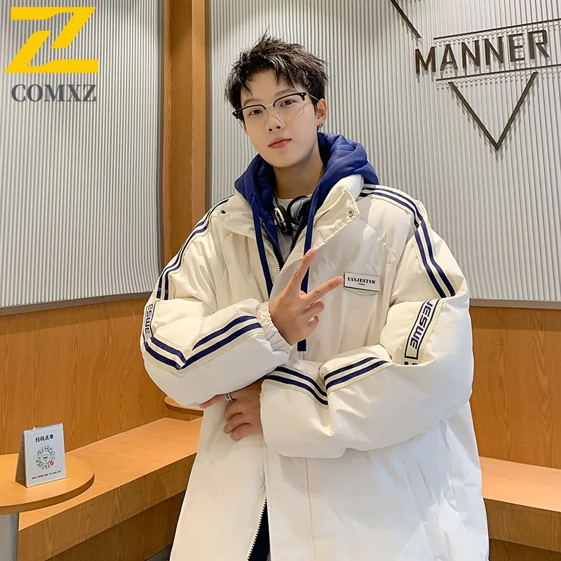 COMXZ 2025 الرجال وسادة مبطنة يندبروف الباردة والدليل على تحذير في الهواء الطلق الثلوج التزلج الشتاء سترة العصرية الشارع الشهير القطن وسادات مبطنة